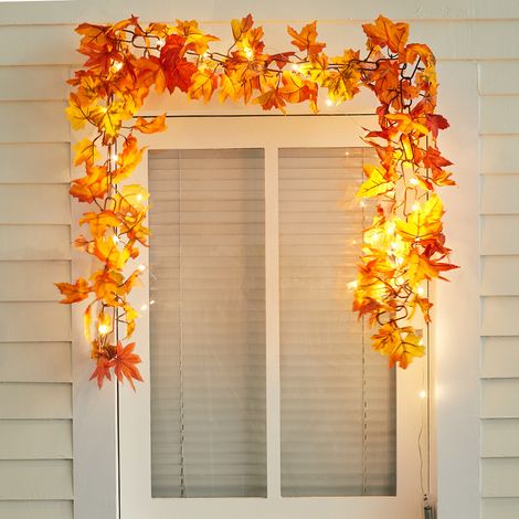 3M Hanging Artificial Maple Leaf Fall Garland with LED Lights (1/5)