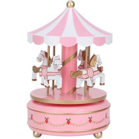 Pair Boîte à musique carrousel artisanale, décoration cadeau d'anniversaire, rose (1/5)