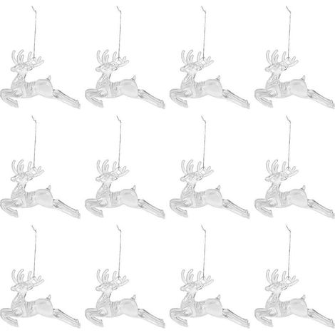 12 Christbaumkugeln mit Motiven von rennenden Hirschen – 11 x 8 x 2 cm – Transparent (1/3)