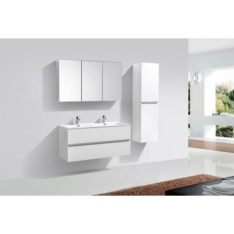 Ensemble de meubles salle de bain design SIENA largeur 120 cm blanc laqué Sans