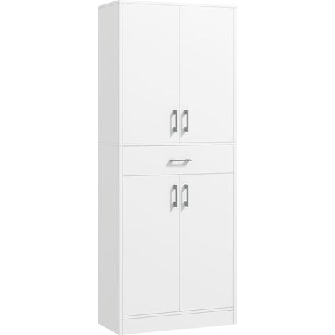 Credenza Cucina Alta con 2 Armadietti e un Cassetto Centrale 70,8x34x180 cm in MDF Bianco