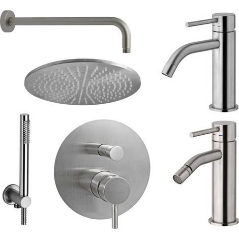 Set miscelatore lavabo, bidet e kit doccia colore steel looking Paffoni Light KITLIG6ST (1/4)