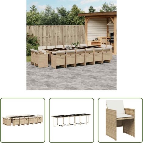 Essgruppe - 17-tlg. Garten-Essgruppe mit Kissen Beige Poly Rattan (1/5)