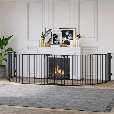 Barrière de sécurité pliable pour chien en 8 parties avec système de verrouillage automatique et manuel, noire (1/5)