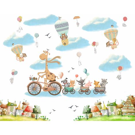 Papier peint panoramique Enfants - Animaux Montgolfières - 130 cm x 106 cm (1/2)