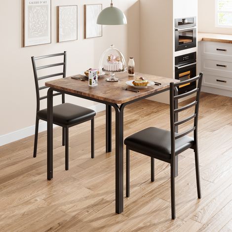Table à Manger avec 2 Chaises, Ensemble Table et 2 Chaises, Cadre en Métal Noir, Table Cuisine carré 74x74x76cm pour Salle à Manger, Cuisine, Salon,marron (1/5)