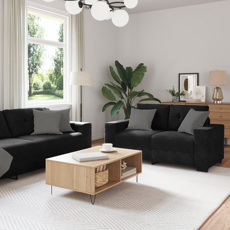 Ensemble de Canapés 3 pcs Noir 221 x 78 x 80 cm Velours (1/5)