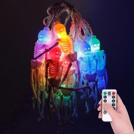 Halloween-Lichterkette mit Skelett-Totenkopf – 3 m, 20 LEDs, 8 Modi, wasserdicht, batteriebetrieben, mit Fernbedienung zur Dekoration (1/5)