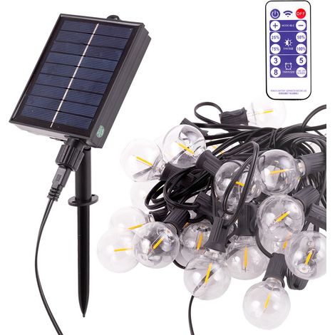 Cadena 25 Bombillas LED G40 2700ºK 9,5M Solar - Panel: 5,5V 1,2W Batería: 3,7V 1200MaH [HO-CAD-25-SOL-WW] (1/5)
