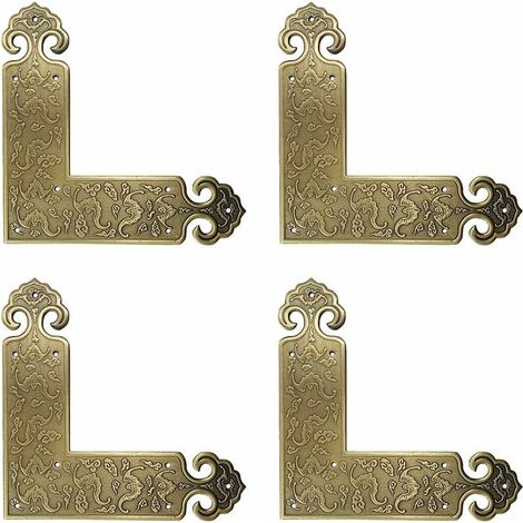 Set of 4 decorative corner protectors in aged brass for table and chair furniture (1/5)