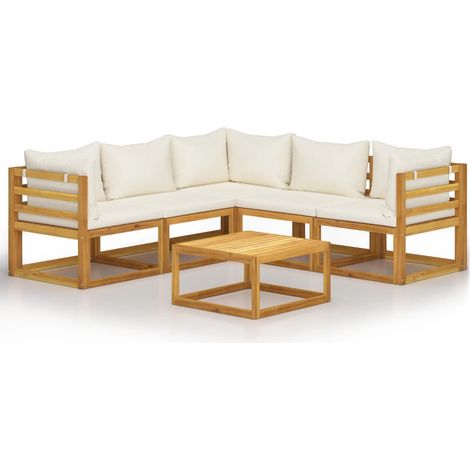 Salon de jardin 6 pcs avec coussin Crème Bois d'acacia solide vidaXL