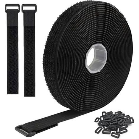 Verstellbare Kabelbinder 10 m x 2 cm mit 50 Schlaufen, wiederverwendbare Klett-Kabelbinder, zuschneidbare Kabelbinder zur Befestigung von Kabeln, Rohren und Leitungen - (1/5)
