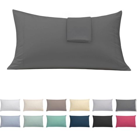 Taies Oreiller 50x75 cm Lot de 2 Coton Polyester Anthracite (1/5)