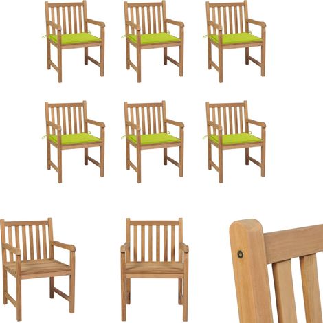 Gartenstühle mit Kissen - vidaXL Gartenstühle 6 Stk. mit Hellgrünen Kissen Massivholz Teak - Holz Gartenmöbel (1/5)