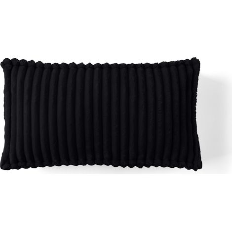 Lisa Design – Coussin en velours côtelé grosses côtes 32x57 cm – Couleur noir – Finition passepoil pour style élégant – Garnissage 100% polyester (1/4)
