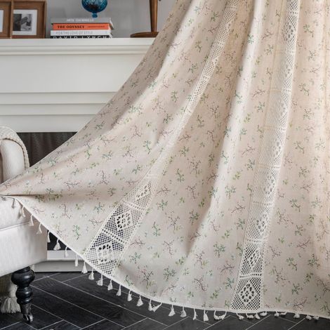 Rideaux de style campagnard 1 pièce, rideaux en dentelle translucide creux rétro, 150x160cm (1/5)