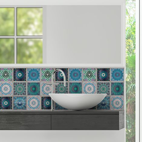Stickers muraux - Sticker Mural Carrelage adhésif Cuisine Salle de Bain - 9 STICKERS CARRELAGES BOHÈME COATZIN - 9stickers10x10cm (1/5)