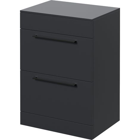 Napoli 460 Gloss Grey 600mm 2 Drawer Vanity Unit for Countertop Basins - 600mm - Matt Black 320mm Handle