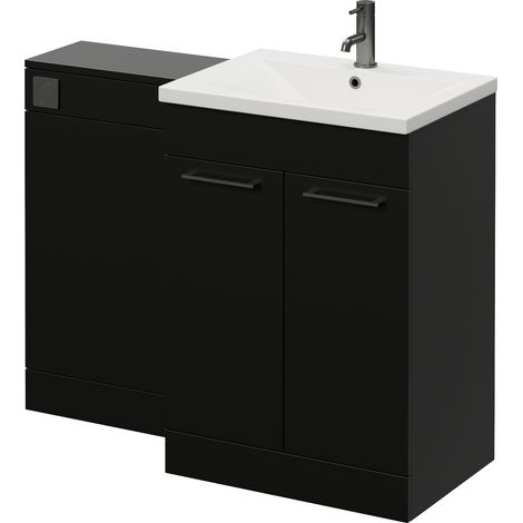 Napoli 460 Matt Black 1100mm 2 Door Vanity Unit Toilet Suite with Glide Basin - 1100mm - Gunmetal Grey 160mm HandleWithout Kingston Toilet Pan