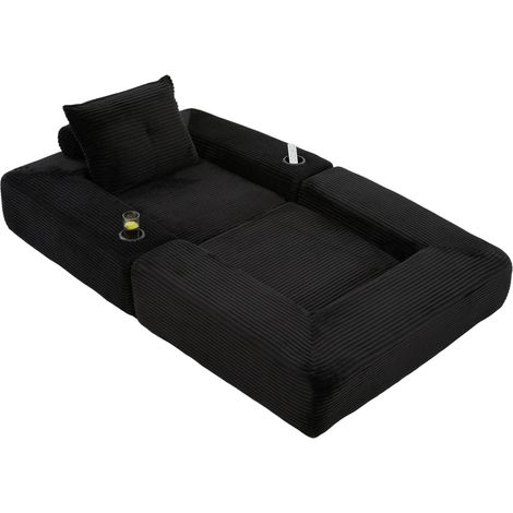 Sofá cama plegable de pana negra con espuma de alta densidad y muelles, 1 plaza (1/5)