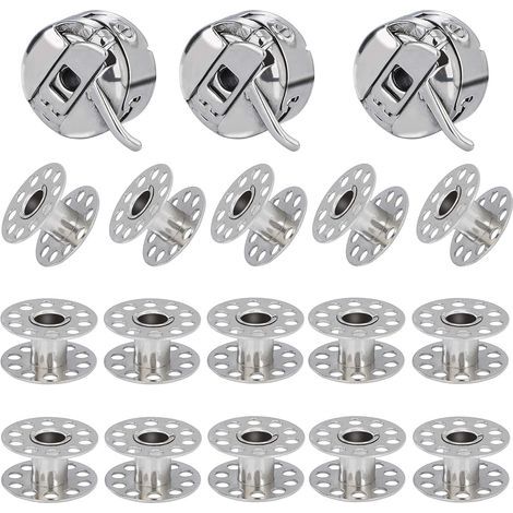 3 Pièces Boîte à Canette pour Machine à Coudre, 15 Pièces Bobine en Métal, Compatible pour Brother Machine à Coudre Domestique Standard (1/5)