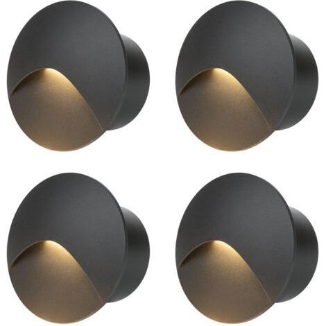 3W LED-Treppenleuchte, 60mm runder Einbaustrahler, warmweiße Wandeinbauleuchte mit Unterputzdose, 230V Aluminium-Wandleuchte IP44, für den Innen- und Außenbereich, Schwarz (4er-Pack) (1/5)