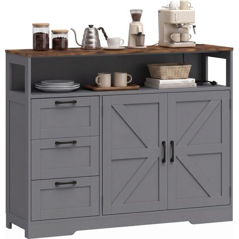 HOMCOM Sideboard Buffet Cabinet with Storage and Power Outlet, Grey (1/5)
