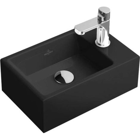 Villeroy & Boch Memento - Lavamani da mobile 400x260 mm, senza troppopieno, 1 con foro per miscelatore, CeramicPlus, Glossy Black 53334GS0 (1/3)