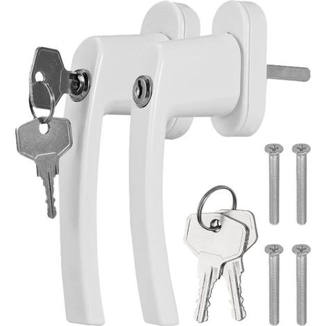 Poignée de fenêtre avec serrure à clé 2 pièces en aluminium poignée de porte balcon fenêtres avec 4 vis 4 pièces clés blanc