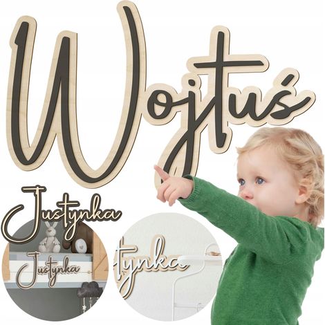 Placa de madera con el nombre del niño para la pared de la habitación. Diseño 3D. Varios colores. (1/5)