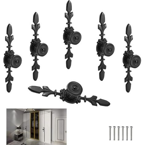 tiradores negros vintage para armarios, cajones y puertas - Estilo floral decorativo para muebles con práctico panel trasero (1/5)