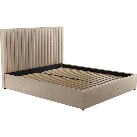 Letto con contenitore con testiera letto cuciture verticali 160 x 200cm Tessuto Beige SARAH II (1/5)