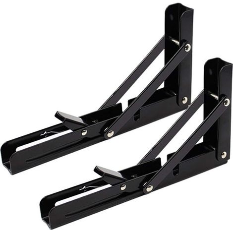 2PCS 10 Inch Noir Équerre Pliante 250mm Support d' Étagères Pliants Mural en Acier Laminé à Froid Equerre pour Etagere Murale, Métal Étagères Pliable Support en Forme de L Charge Maximale 80k (1/5)