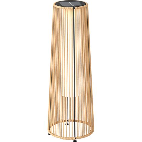 Outsunny linterna de jardín de ratán sintético, farola solar exterior con luces LED, encendido y apagado automático, impermeable, Ø21,5x61 cm natural
