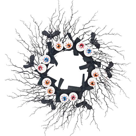 Couronne d'Halloween 50 cm, faux yeux, décoration pour fête d'horreur, à accrocher à la porte