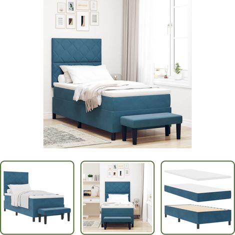 vidaXL Holzrahmen -  Boxspringbett mit Matratze Dunkelblau 100 x 200 cm Samt (1/5)