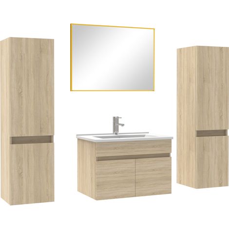 Ensemble meubles Salle de Bain 60cm simple vasque avec colonne + miroir Chêne Wotan (1/5)