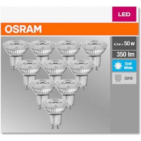 Osram – Ampoule LED GU10 4.3W – Lumière blanche neutre 4000K – Flux lumineux 350 lumens – Équivalent 50W traditionnel – Durée de vie 10 000 heures (1/6)