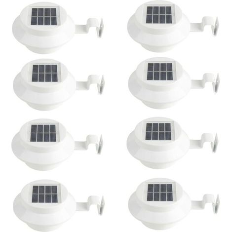 Lot de 8 Appliques Murales Solaires Blanches - pour Gouttière, Allée, Escalier, Toit, Jardin, Cour