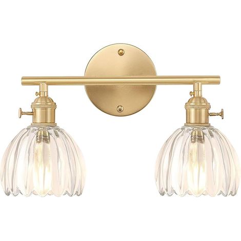 Glass Wall Light in Vintage Flower Shape Wall Lamp 2 Lights Industrial Retro E27 Lampshade for Hallway Bedroom Kitchen Living Room Transparent