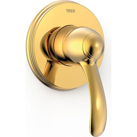 TRES 24217701OR TRES CLASIC Grifo Monomando Empotrado De 1 Vía para Ducha Color Oro 24K - ref: 24217701OR (1/2)