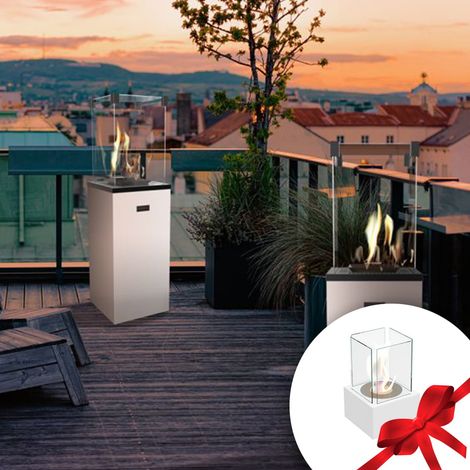 Terrassenheizer Gas PATIO SLIM weiß + Gratis TANGO/1 bioethanol freistehender-kamin (1/5)