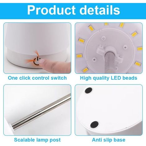 Confezione da 2 lampade da tavolo wireless, lampade da tavolo a LED regolabili in altezza, lampade touch wireless, lampade da comodino dimmerabili, lampade da tavolo touch ricaricabili tramite USB, pe (1/4)