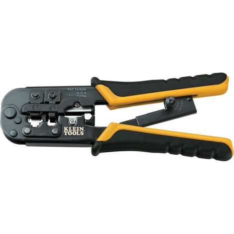 Klein Tools Pince à sertir de données avec cliquet RJ45 RJ11 RJ12, coupe et dénudeur