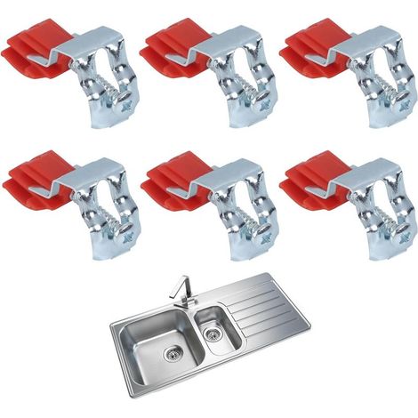 Spülbecken-Befestigungshaken, Einsteckclips, Befestigungsclips, Montage- und Reparaturclips für Küchenspülen, Badezimmerwaschbecken und Duschwaschbecken, verstellbarer Bogen, 6 Stück, 50 x 25 x 18 mm (1/5)