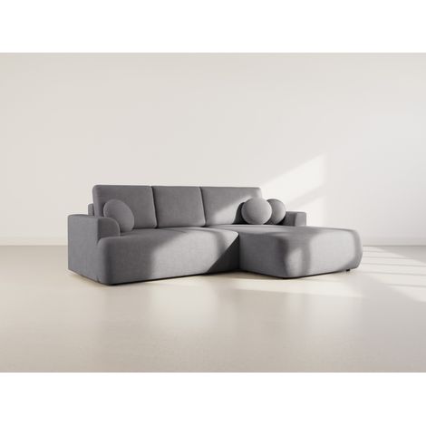 Candela - ecksofa rechts 4-sitzer - schlaffunktion und bettkasten - aus bouclé-stoff - dunkelgrau (1/5)