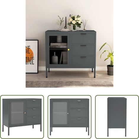 vidaXL Buffet en verre trempé - Buffet Anthracite 75x35x70 cm Acier et verre trempé (1/5)
