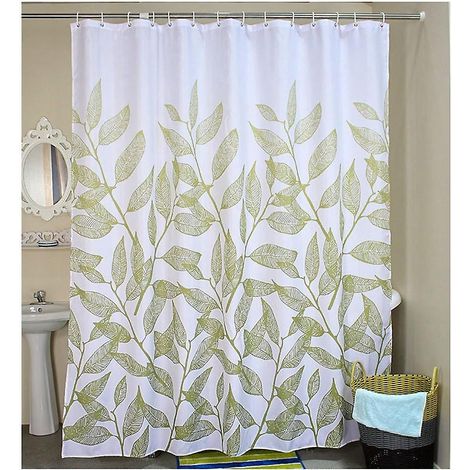 Rideau de douche imperméable à motif de feuilles vertes décoratives avec 12 crochets - 180 cm x 200 cm (1/5)