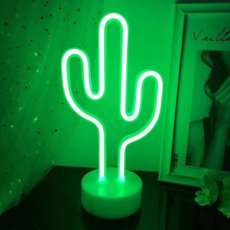 Ecleanfy - Cactus en néon à LED, lampe de table décorative en néon Fonctionne sur piles ou USB, lumières décoratives de salon (1/4)