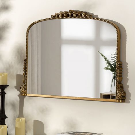 35in x 26in Vintage French Arched Gold Wall Mirror with Ornate Carved Frame - Decorative Accent for Living Room, Bathroom & Entryway (1/5)